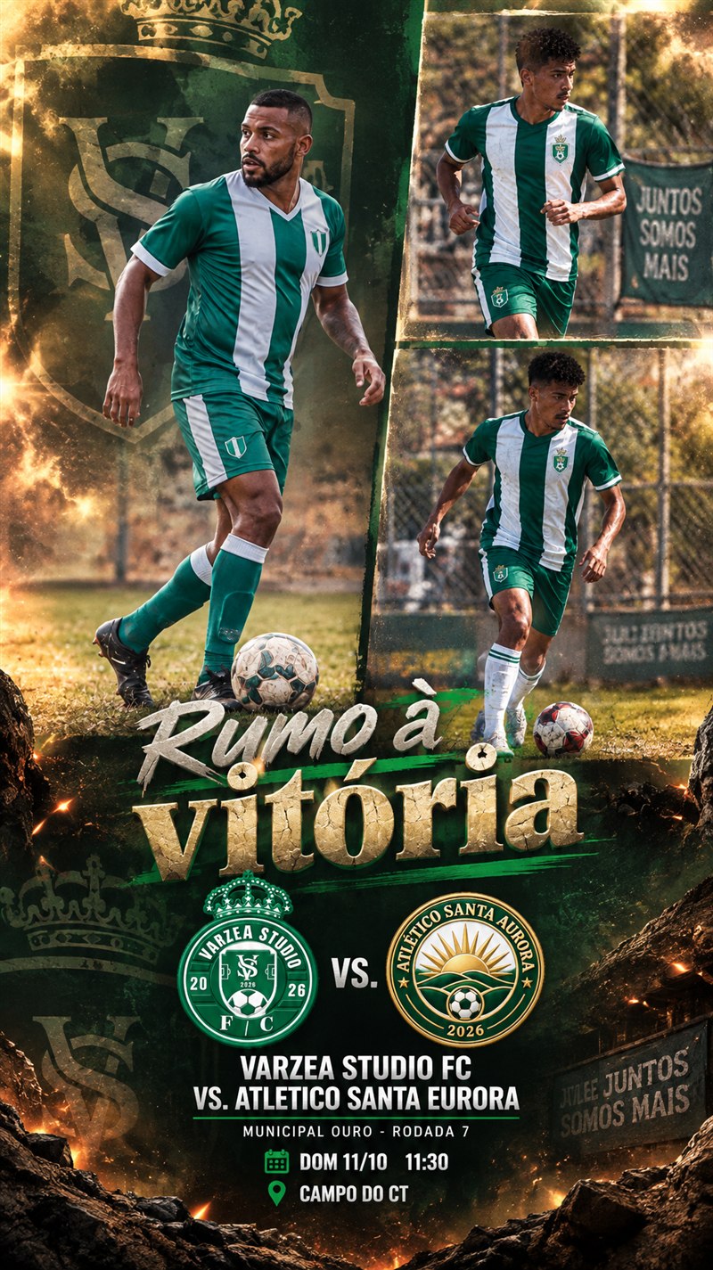 Pôster de chamada de jogo Várzea Studio FC contra Atlético Santa Aurora